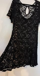 Vintage stretch black lace mini dress